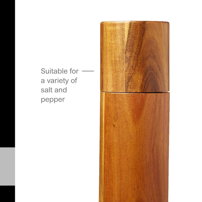 AdHoc Acacia Wood Salt & Pepper Mill - Adjustable Handheld Grinder for Salt & Pepper - Refillable Manual Grinder for Spices - Wood Spice Mill with Ceramic Grinder Mechanism - Image 5